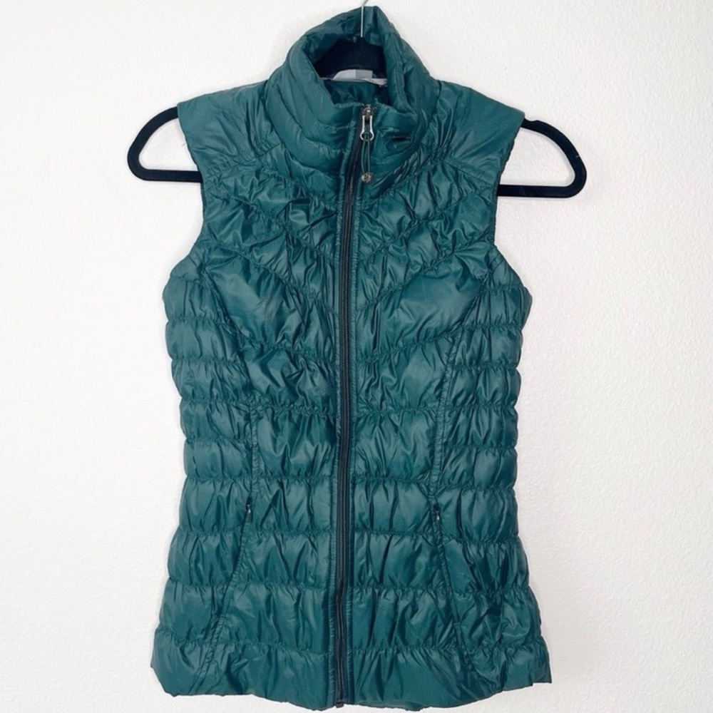 Athleta Ruched Teal Green Down Puffer Vest